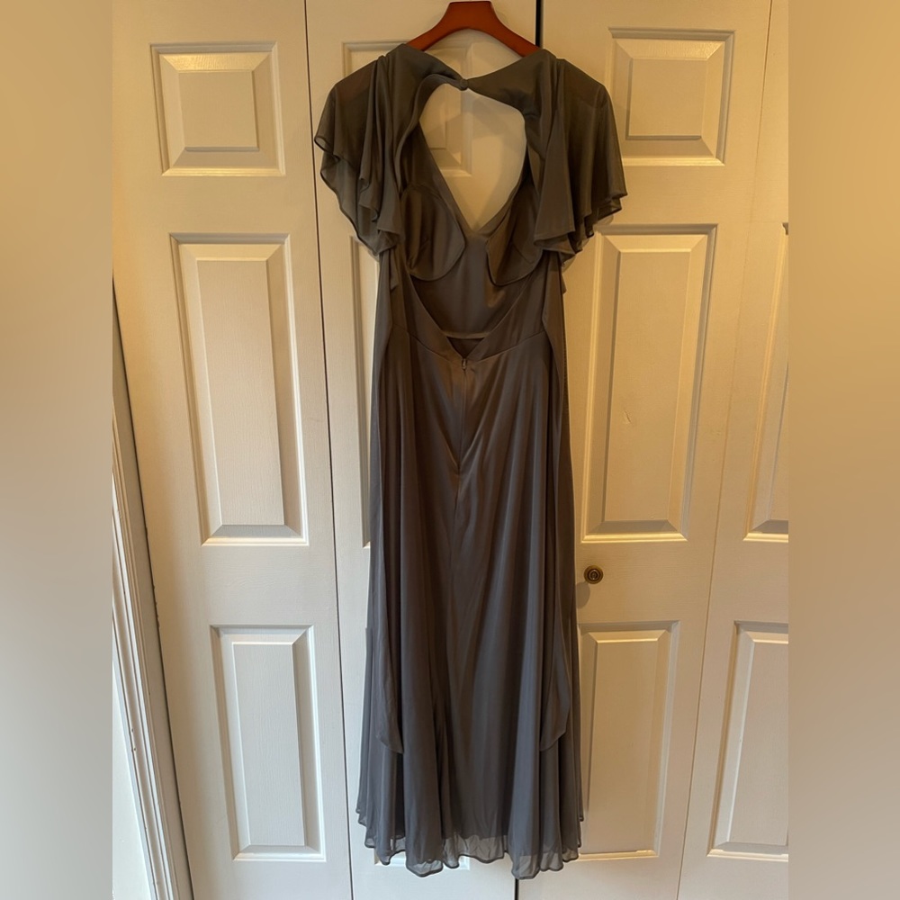 Azazie Induh A-Line Flutter V-Neck Mesh Floor-Len… - image 4